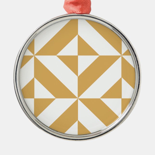 Deep Cool Gold Geometric Deco Cube Pattern Metal Ornament (Front)