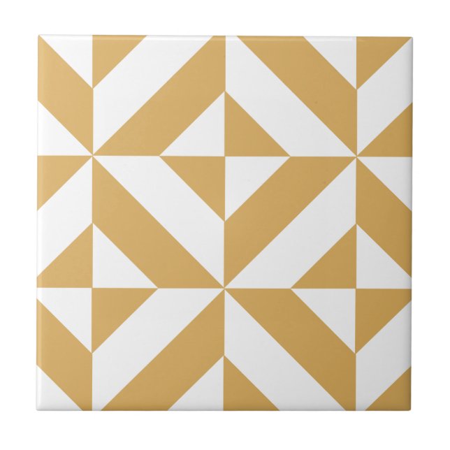 Deep Cool Gold Geometric Deco Cube Pattern Tile (Front)