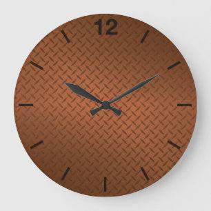 Deep Copper Diamondplate Pattern Large Clock