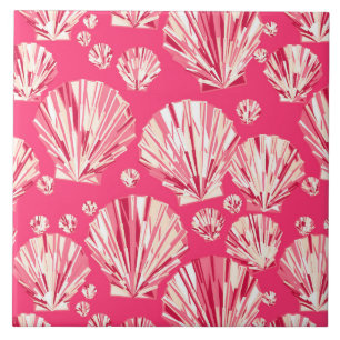 Deep Coral and Pastel Pink Sea Shells Tile