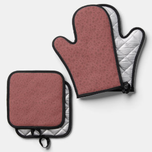 Deep Coral Floral Oven Mitt & Pot Holder Set