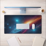 Deep Cosmic Cyan Magenta Abstract Space Nebula Desk Mat<br><div class="desc">Upgrade your battle station or home office with this incredibly vibrant cosmic galaxy desk mat. Designed for gamers, programmers, and tech enthusiasts, this large mouse pad provides a smooth, expansive surface for flawless mouse tracking and keyboard stability. The artwork showcases a dynamic, abstract space nebula featuring intense cyan, blue, magenta,...</div>