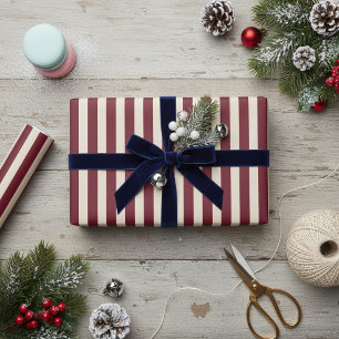 Deep Cranberry Striped Wrapping Paper Roll