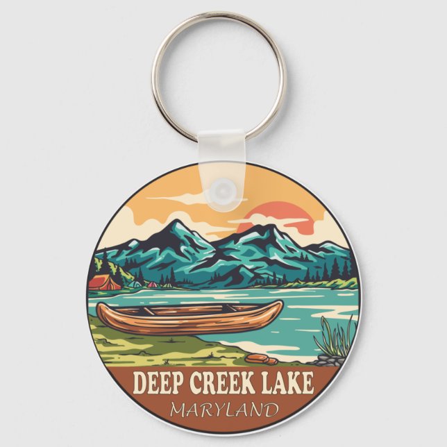 Deep Creek Lake Maryland Boating Fishing Emblem Keychain (Front)