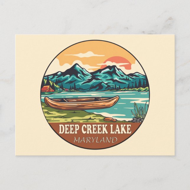 Deep Creek Lake Maryland Boating Fishing Emblem Postcard (Front)