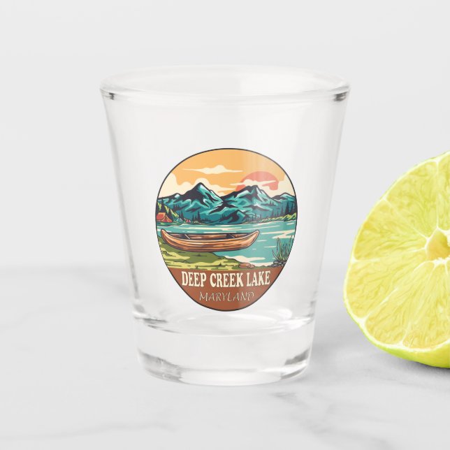 Deep Creek Lake Maryland Boating Fishing Emblem Shot Glass (Front)