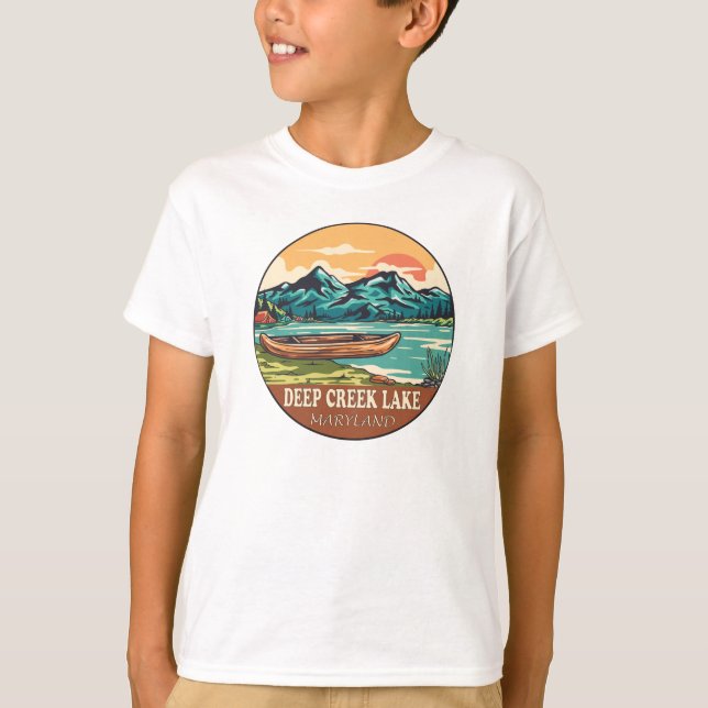 Deep Creek Lake Maryland Boating Fishing Emblem T-Shirt (Front)