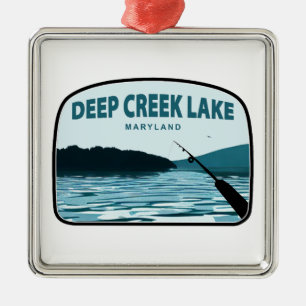 Deep Creek Lake Maryland Fishing Rod Metal Ornament