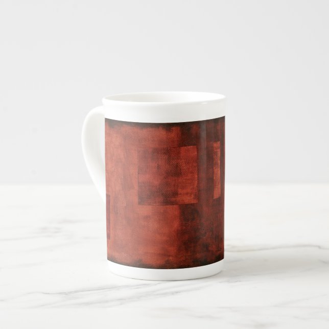 Deep Crimson Painting with Geometric Shapes Bone China Mug (Front Left)