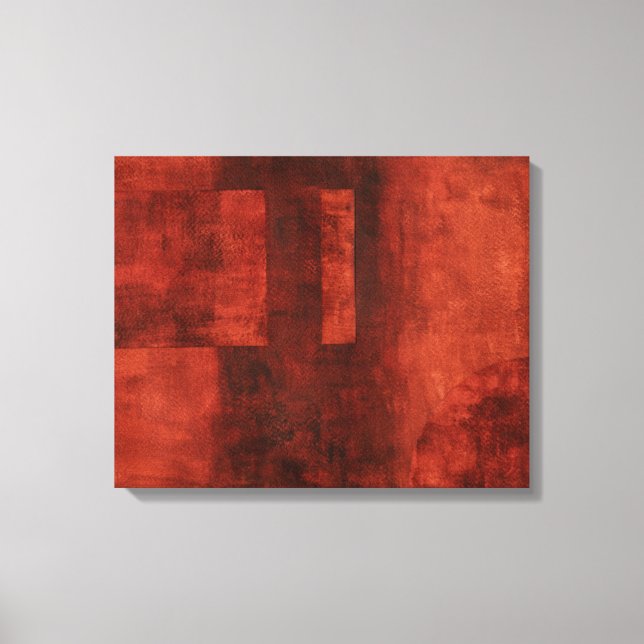 Deep Crimson Painting with Geometric Shapes Canvas Print (Front)