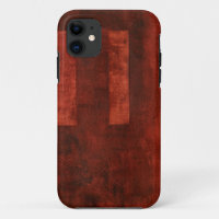 Deep Crimson Painting with Geometric Shapes