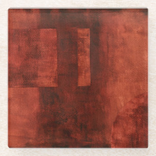 Deep Crimson Painting with Geometric Shapes Glass Coaster