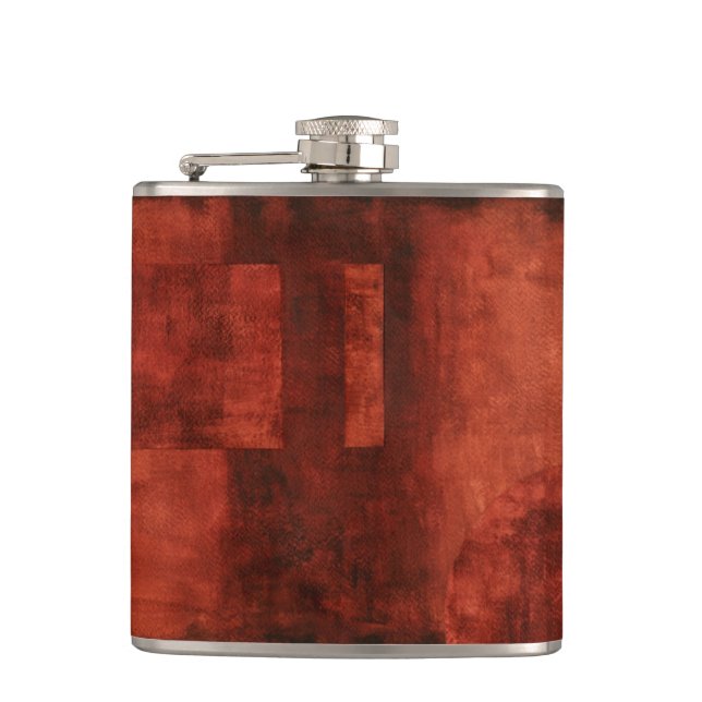 Deep Crimson Painting with Geometric Shapes Hip Flask (Front)