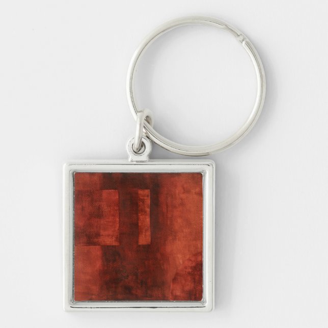 Deep Crimson Painting with Geometric Shapes Keychain (Front)