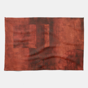 Deep Crimson Painting with Geometric Shapes Kitchen Towel