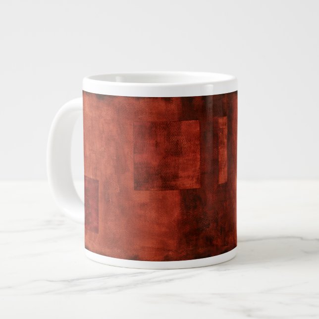Deep Crimson Painting with Geometric Shapes Large Coffee Mug (Front Left)