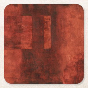 Deep Crimson Painting with Geometric Shapes Square Paper Coaster