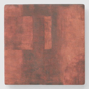 Deep Crimson Painting with Geometric Shapes Stone Coaster