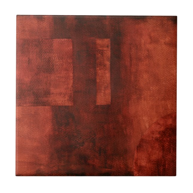 Deep Crimson Painting with Geometric Shapes Tile (Front)