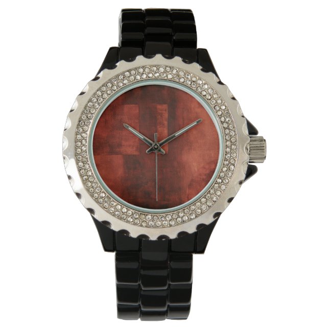 Deep Crimson Painting with Geometric Shapes Watch (Front)