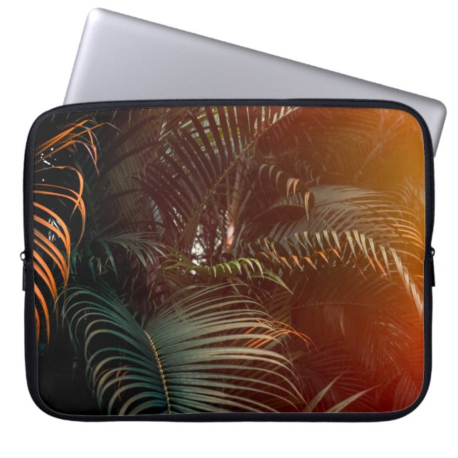 Deep dark green palm leaves pattern with bright or laptop sleeve (Front)