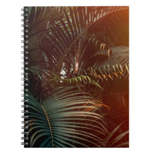 Deep dark green palm leaves pattern with bright or notebook