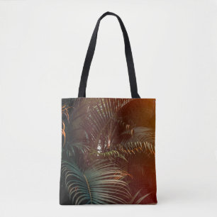 Deep dark green palm leaves pattern with bright or tote bag