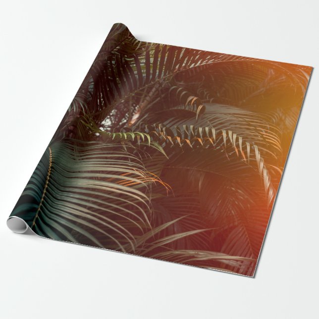 Deep dark green palm leaves pattern with bright or wrapping paper (Unrolled)