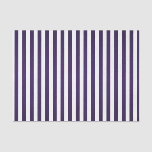 Deep Dark Purple and White Stripes Tissue Paper (Front)