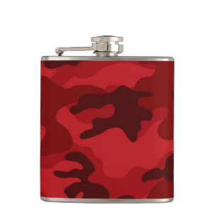 Deep, Dark Red Camo, Camouflage Hip Flask