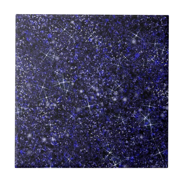 Deep Delft Midnight Blue Colour Faux Glitter Solid Tile (Front)