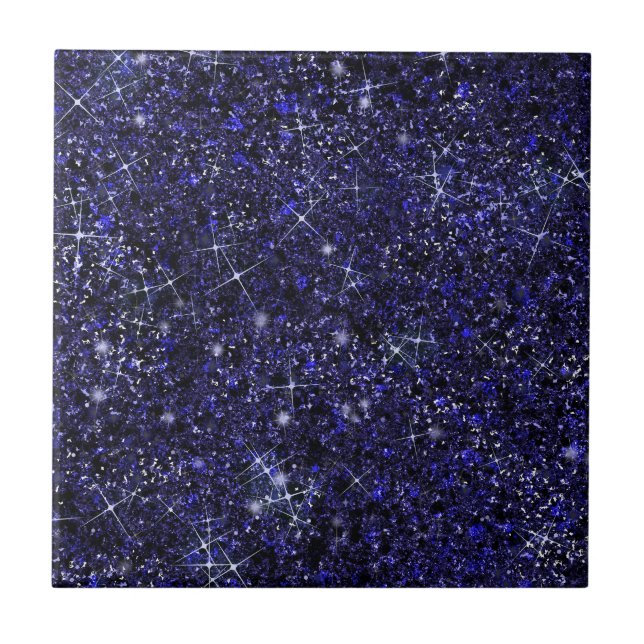 Deep Delft Midnight Blue Colour Faux Glitter Solid Tile (Front)