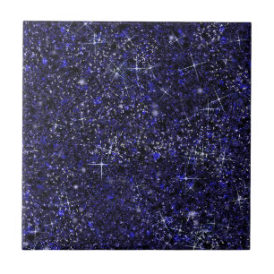 Deep Delft Midnight Blue Colour Faux Glitter Solid Tile
