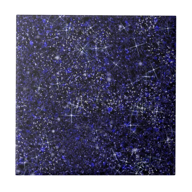 Deep Delft Midnight Blue Colour Faux Glitter Solid Tile (Front)
