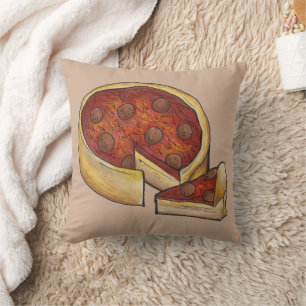 Deep Dish Pepperoni Pizza Chicago Illinois IL Food Throw Pillow