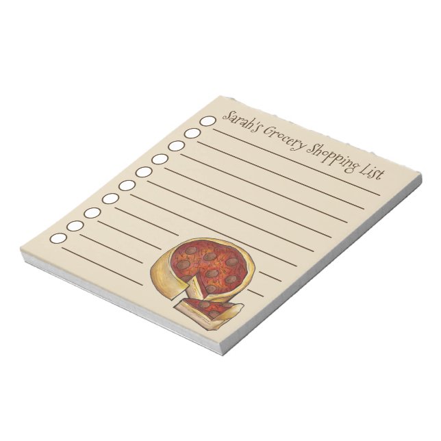 Deep Dish Pepperoni Pizza Grocery Shopping List Notepad (Rotated)