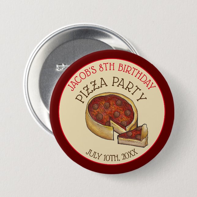 Deep Dish Pepperoni Pizza Pie Birthday Party 3 Inch Round Button (Front & Back)