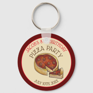Deep Dish Pepperoni Pizza Pie Birthday Party Keychain