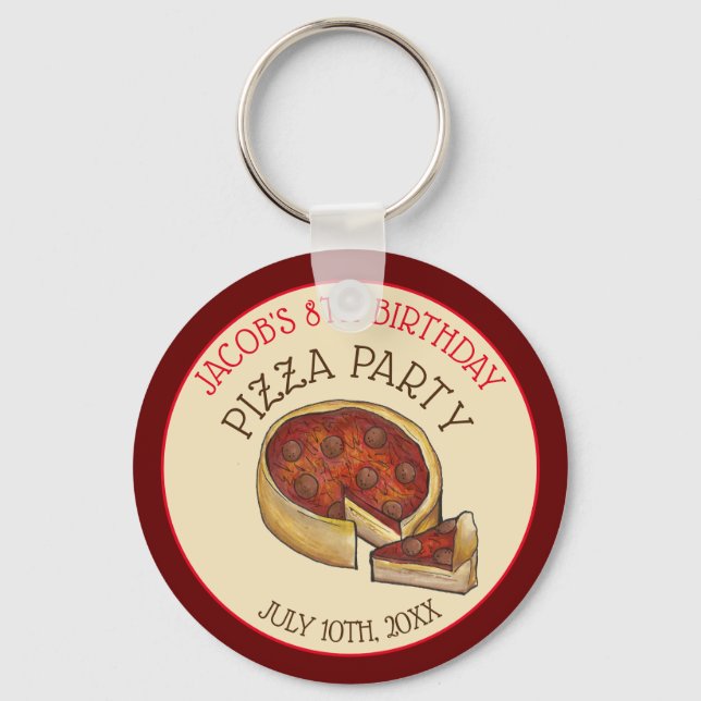 Deep Dish Pepperoni Pizza Pie Birthday Party Keychain (Front)