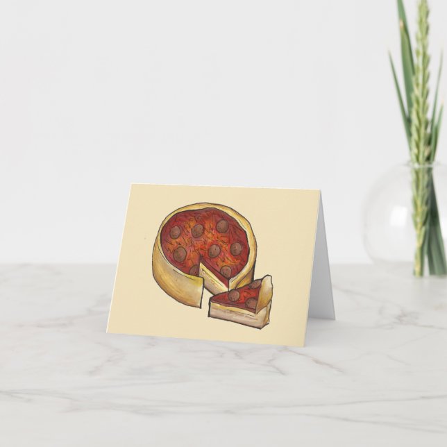 Deep Dish Pepperoni Pizza Pie Birthday Party Thank You Card (Front)