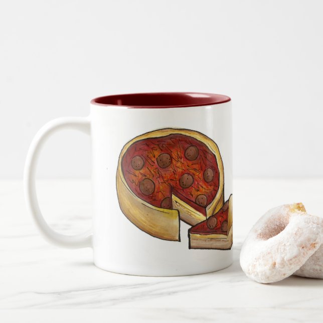 Deep Dish Thoughts Chicago Pepperoni Pizza Mug (With Donut)
