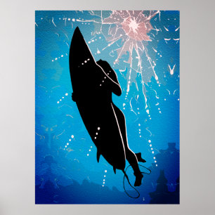 Deep Dive – Surfer's Underwater Journey Poster
