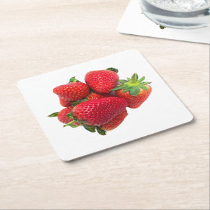 Deep dream strawberries image square paper coaster