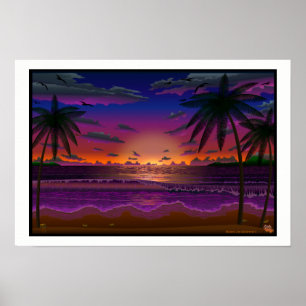 Deep Dusk Beach Scene landscape art print poster