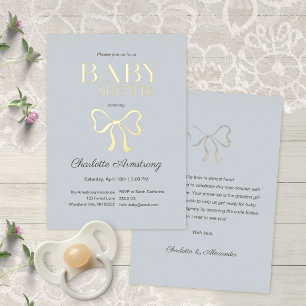 Deep Dusty Blue Elegant Bow Baby Shower Foil