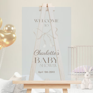 Deep Dusty Blue Elegant Bow Baby Shower Welcome Acrylic Sign
