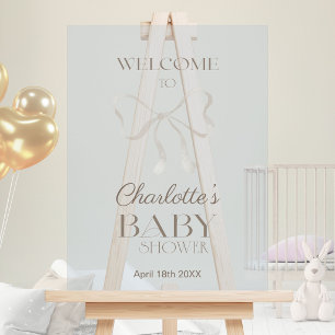 Deep Dusty Blue Elegant Bow Baby Shower Welcome Acrylic Sign