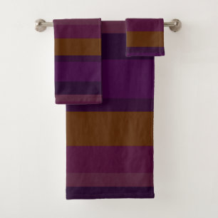 Deep Eggplant & Mustard Horizontal Stripes Bath Towel Set