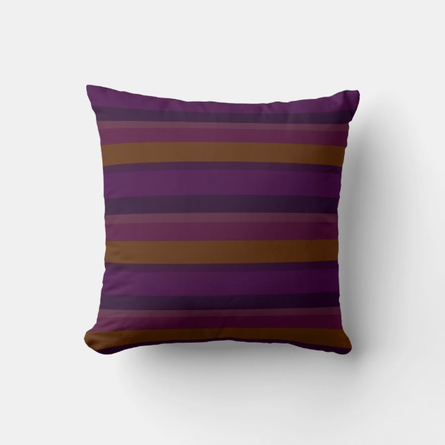 Deep Eggplant & Mustard Horizontal Stripes Throw Pillow (Front)