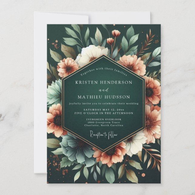 Deep Emerald Floral Opulent Wedding Invitation (Front)